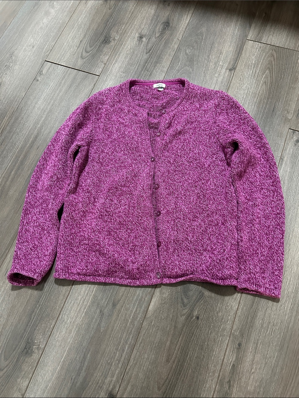 L.L. Bean Women's Raspberry Marled Button-Front Cardigan - Picture 2 of 6